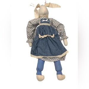 Vintage Handmade Stuffed Bunny Rabbit - Blue and White.